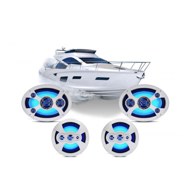Combo Alto Falantes Marinizados LEDs Azuis Barcos E Lanchas - Shm.6069LZ